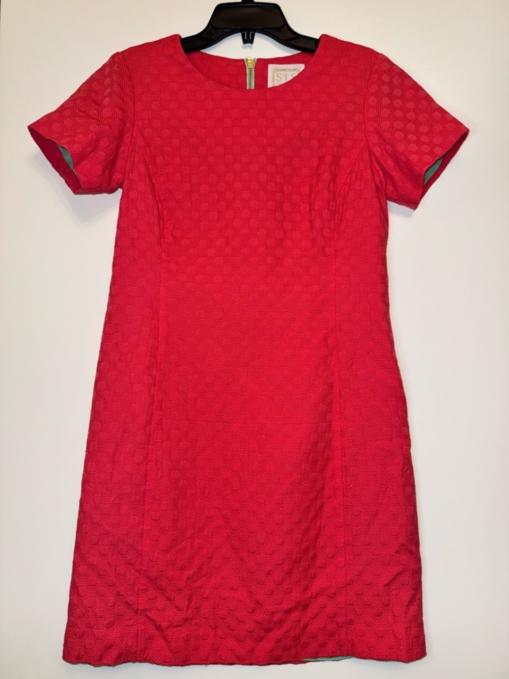 Sail to Sable Pink Textured Shift Dress Small Mint Green Lining Gold Zip DERBY